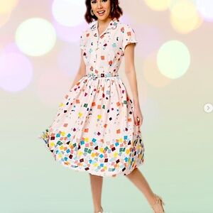 BNWT Unique Vintage Living Coral Pantone pink Dress - artist swatch 1950s S 4 6